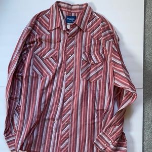 Wrangler men shirt long sleeve pearl snap red stripe Western Cowboy Size LT
